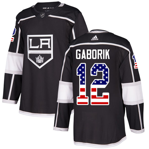 Adidas Kings #12 Marian Gaborik Black Home Authentic USA Flag Stitched NHL Jersey
